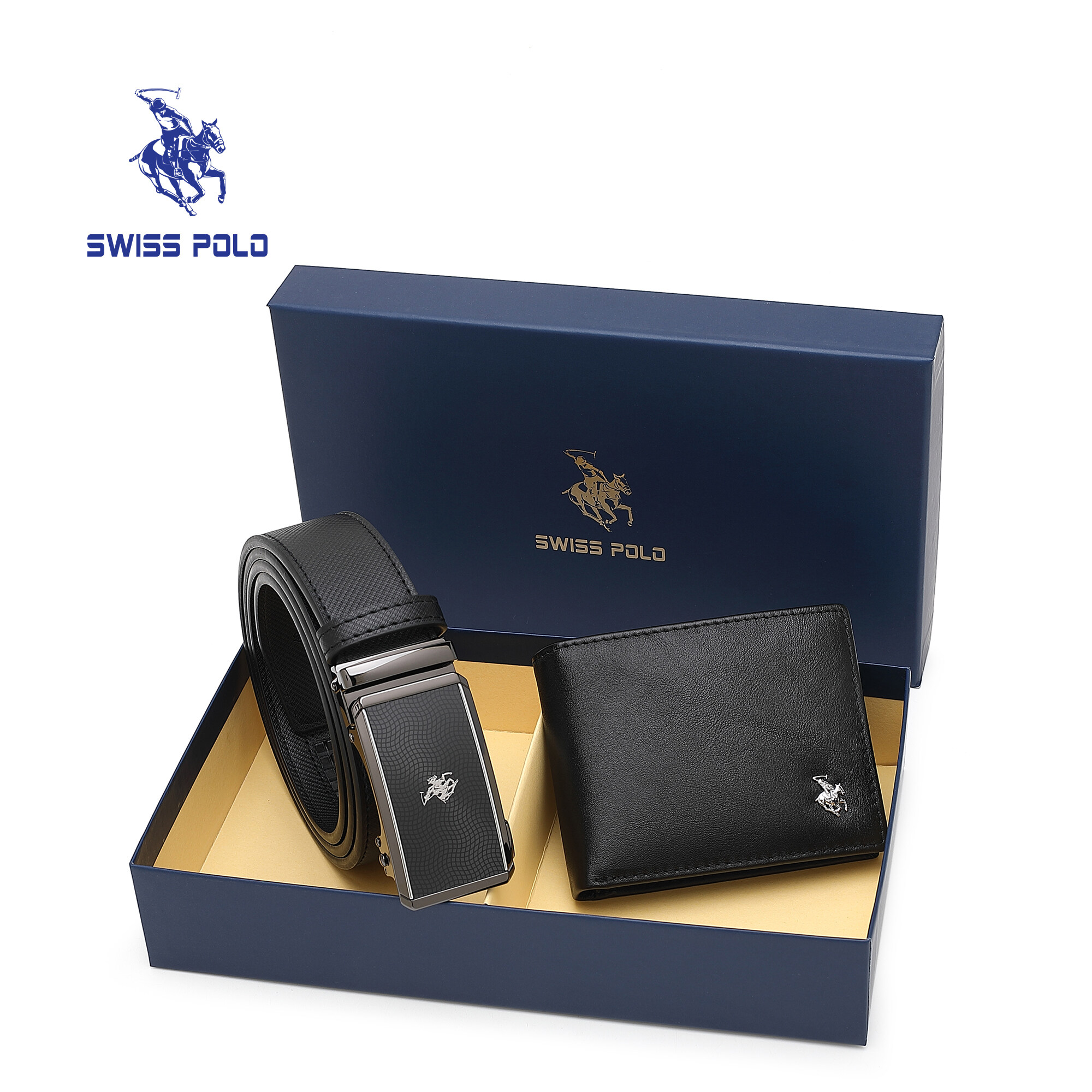 SWISS POLO Gift Set/ Box Wallet With Belt SGS 568-6 BLUE