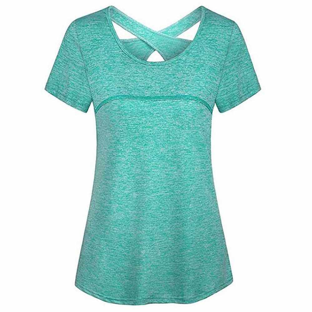 Women Short Sleeve Yoga Shirt Quick Dry Running Workout T-Shirt Sports Shirt Yoga Top Activewear (Green)