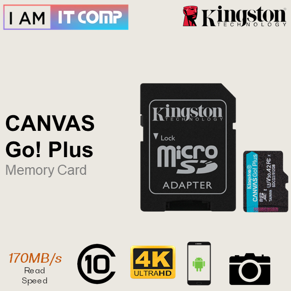 Kingston Canvas GO PLUS Micro SD Card 64GB / 128GB / 256GB for 4K Video Memory Card with Adapter Class 10 ( SDCG3 )