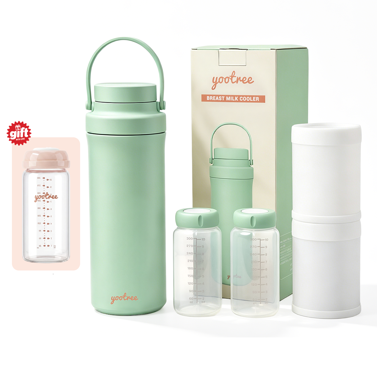yootree Portable 24H Ice-Free Breast Milk Cooler Cup Set with 2pcs 300ml Storage Bottles Travel Breastmilk Chiller for Working Mums