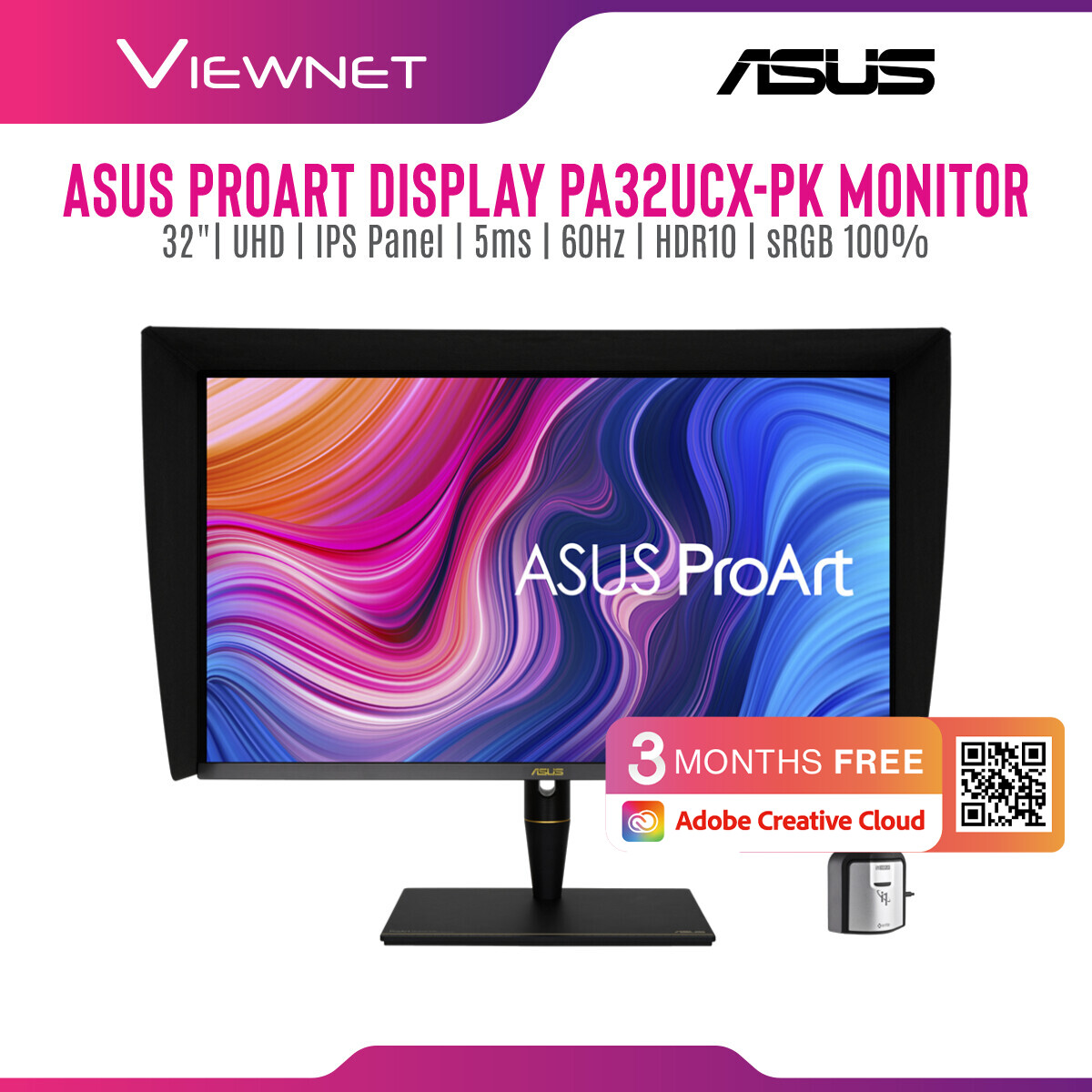 Asus ProArt Display PA32UCX-PK 4K HDR IPS Mini LED Professional Monitor - 32â€, 1200 nits, Off-Axis Contrast Optimization, 10 bit, Dolby Vision, HLG, 1152 zones, Î”E < 1, 99% DCI-P3, 99.5% Adobe RGB, 100% sRGB/Rec. 709 , Hardware Calibration, Thunderbolt