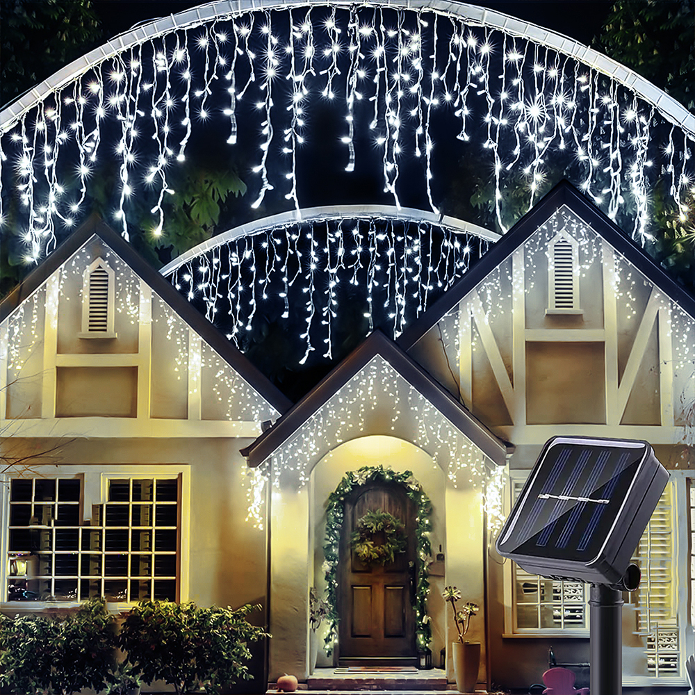 8M solar ice strip light waterproof LED string light outdoor decoration fairy light curtain light suitable for Christmas Ramadan lampu xmas gardens taverns streets
