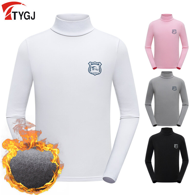 Special Price Children's Golf Clothing Bottoming Shirt Men's and Women's Plush Warm Autumn and Winter High Collar Long Sleeve Youth Top