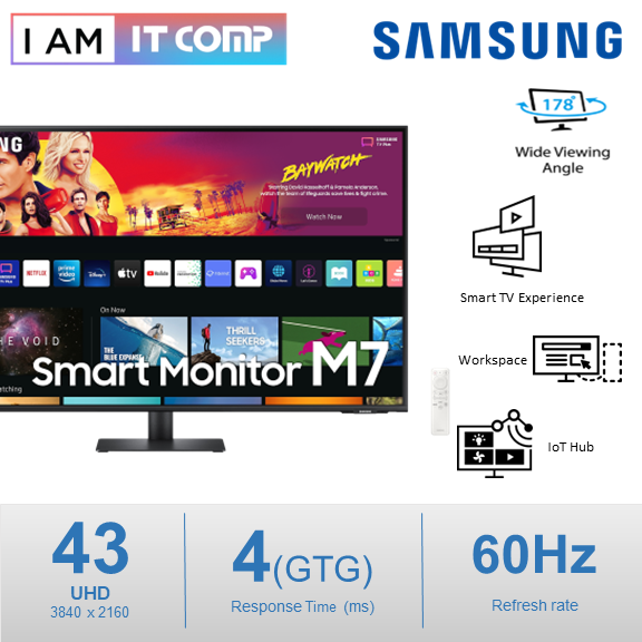 SAMSUNG M7 43\'+String.fromCharCode(34)+\' LS43BM702UEXXS (3840X2160) VA panel , Flat , 4MS , 60Hz , 300cd/, Smart TV Experience , Workspace (LS43BM702)