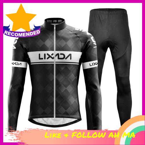 Best Selling Lixada Cycling Clothing Set Windproof Long Sleeve Bicycle Jersey Jacket 3D Padded Pants Outdoor Cycling Running Sports Jacket Activewear Sportswear (Black)
