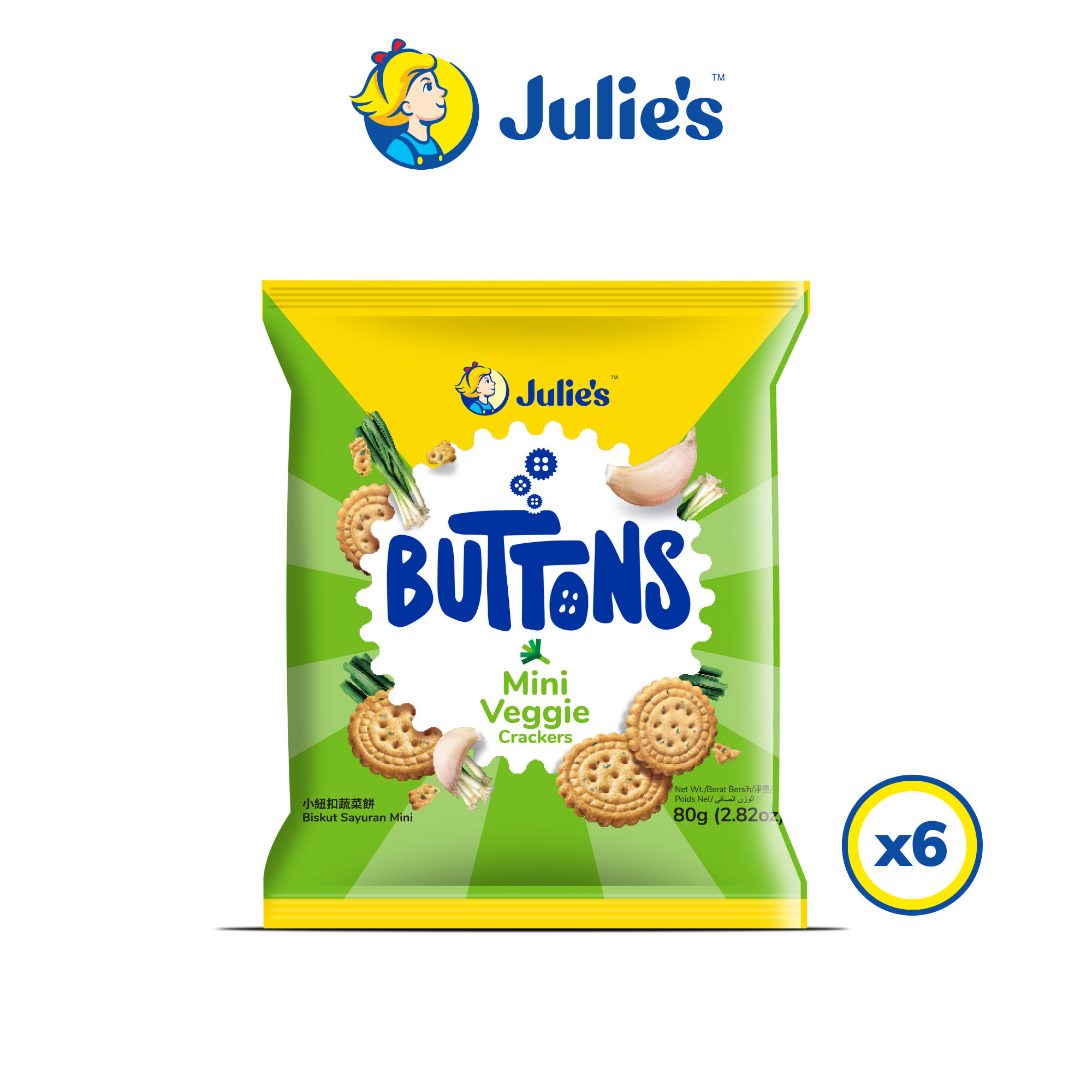 Julie's Buttons Mini Veggie Crackers 80g x 6 packs