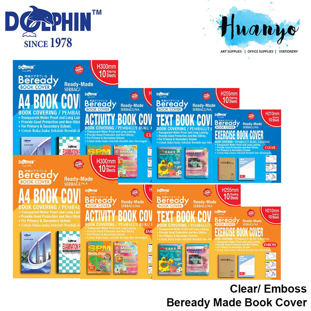 [HUANYO] Dolphin Beready Ready Made Book Cover (A4 Book/ Activity Book/ Text Book/ Exercise Book) [Emboss & Clear]