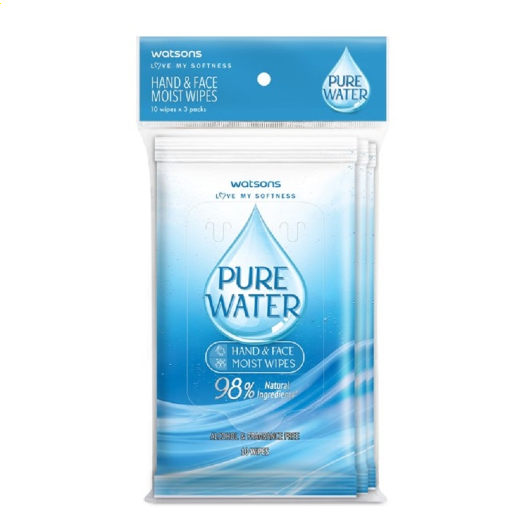 WATSONS Pure Water Hand & Face Moist Wipes (3x10s)