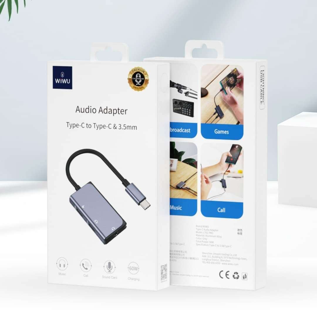 WIWU LT02 Pro - Usb-c To 3.5mm Audio And Usb-c - Support 60w Charging