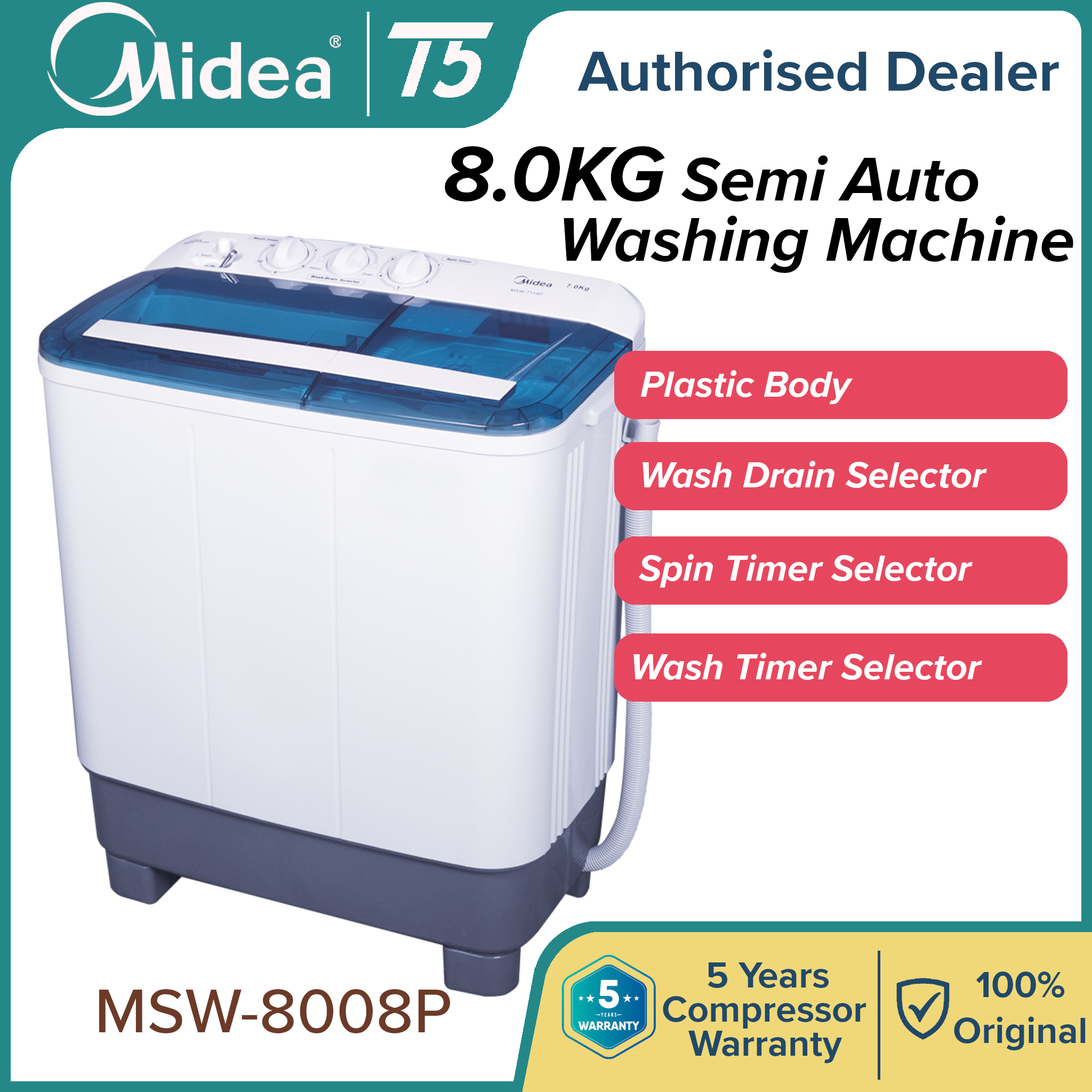 mesin basuh semi auto midea