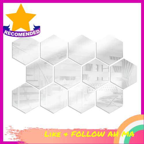Best Selling 12PCS Mirror Wall Decals Hexagon Wall Stickers Removable Acrylic Decorative Mirror DIY Home Decorations for Bedroom Bathroom Living Room (Silver)
