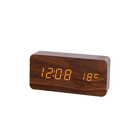 Aunlight Digital Wooden Smart Voice Control Alarm Clock Bedside Clock jam loceng jam meja Room Decor with Calendar Thermometer