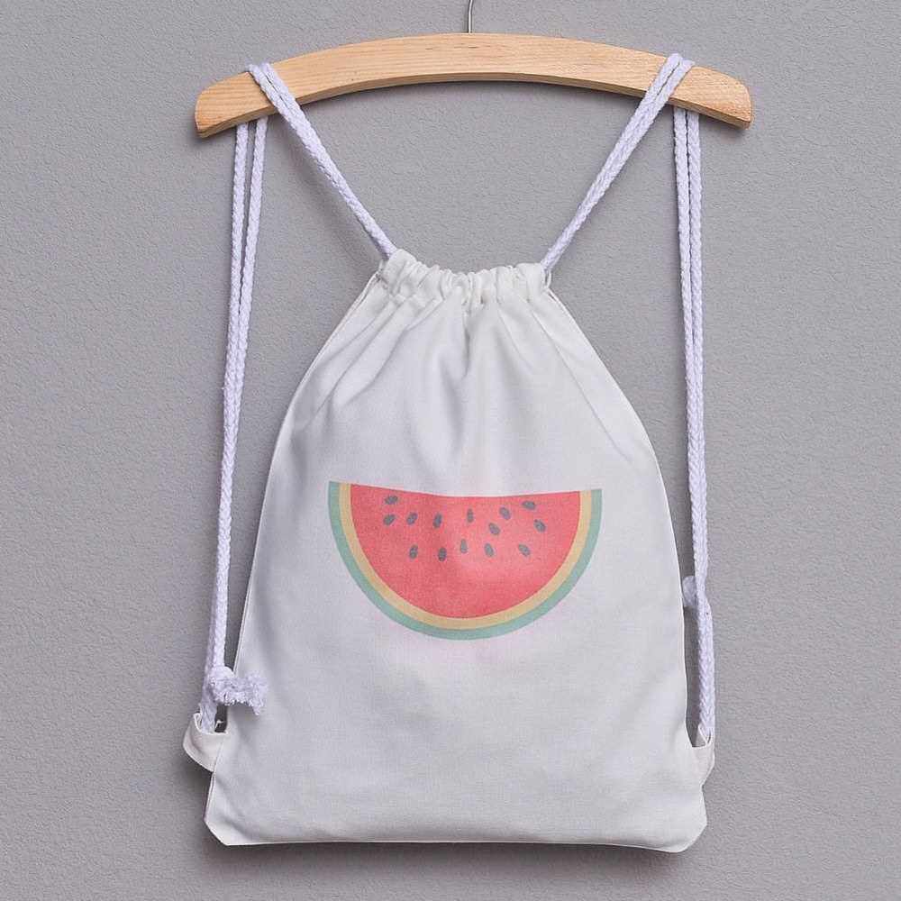 Women Backpack Canvas Drawstring Floral Pineapple Cat Lip Animal Printed Casual Preppy Travel School Bag (9)