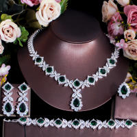 SEQUITO Delicate Wedding Accessories Emerald Green Cubic Zirconia Stone Flowers Drop Earrings Necklace Bracelet Adjustable Ring Bridal Fine Jewelry Sets for Women SJ242