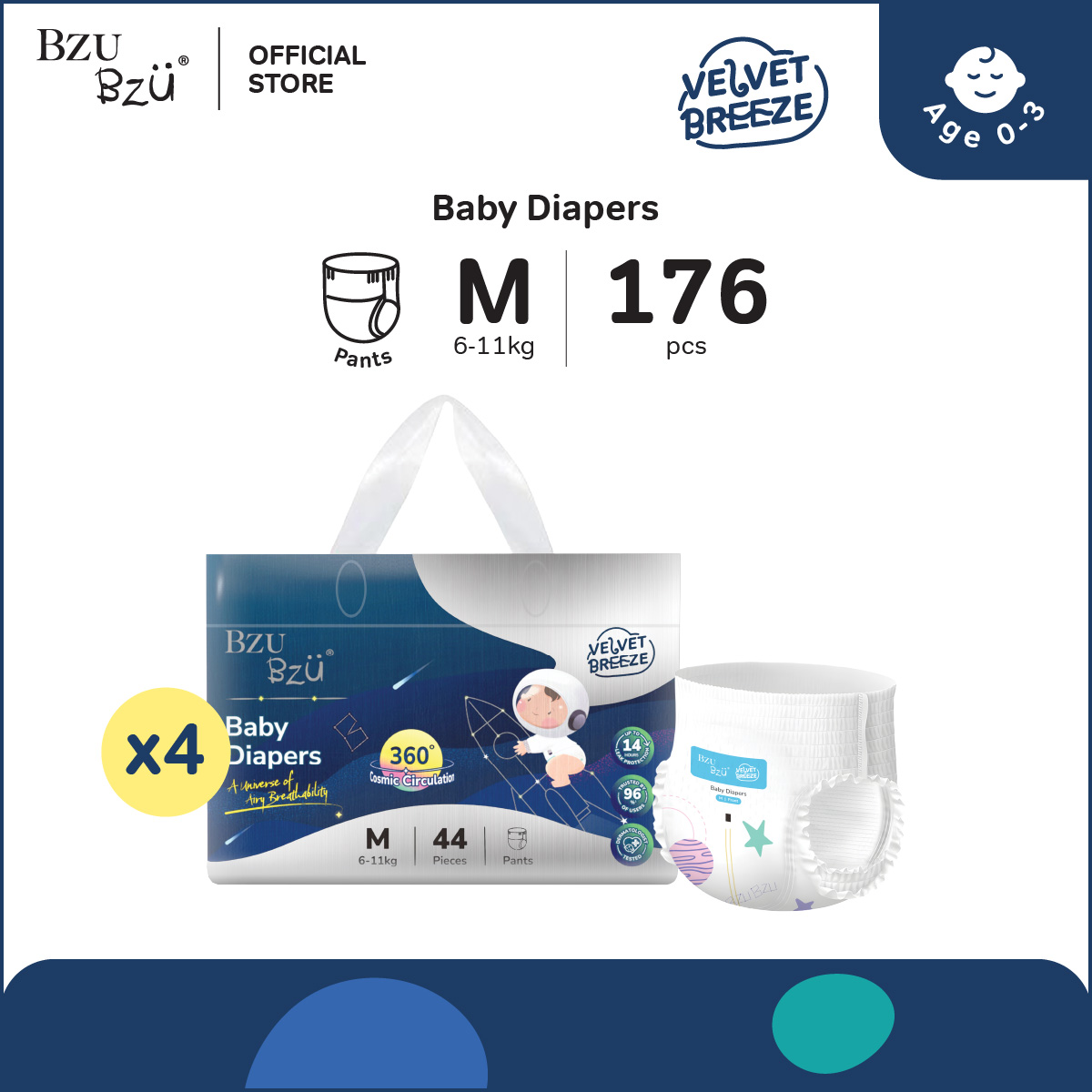 BZU BZU VelvetBreeze Baby Diapers Pants Carton Deals (4 Packs)
