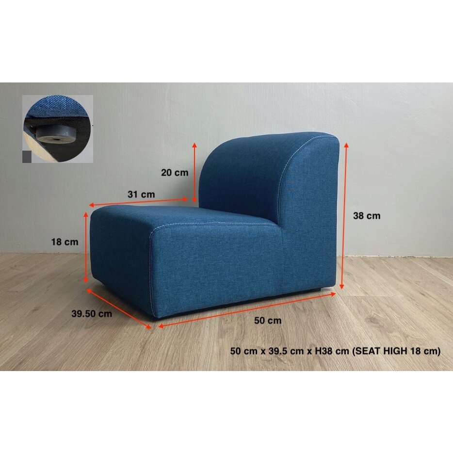 Roam Enterprise Furniture KID 1 Seater Sofa without Armrest Navy Blue Color Fabric High Density Foam Seat Kanak Kanak