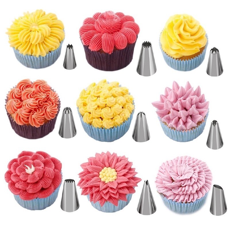 【Modern housewives] 8PCS/Set Kitchen Cream Pastry Bag Stainless Steel Nozzle Cake DIY