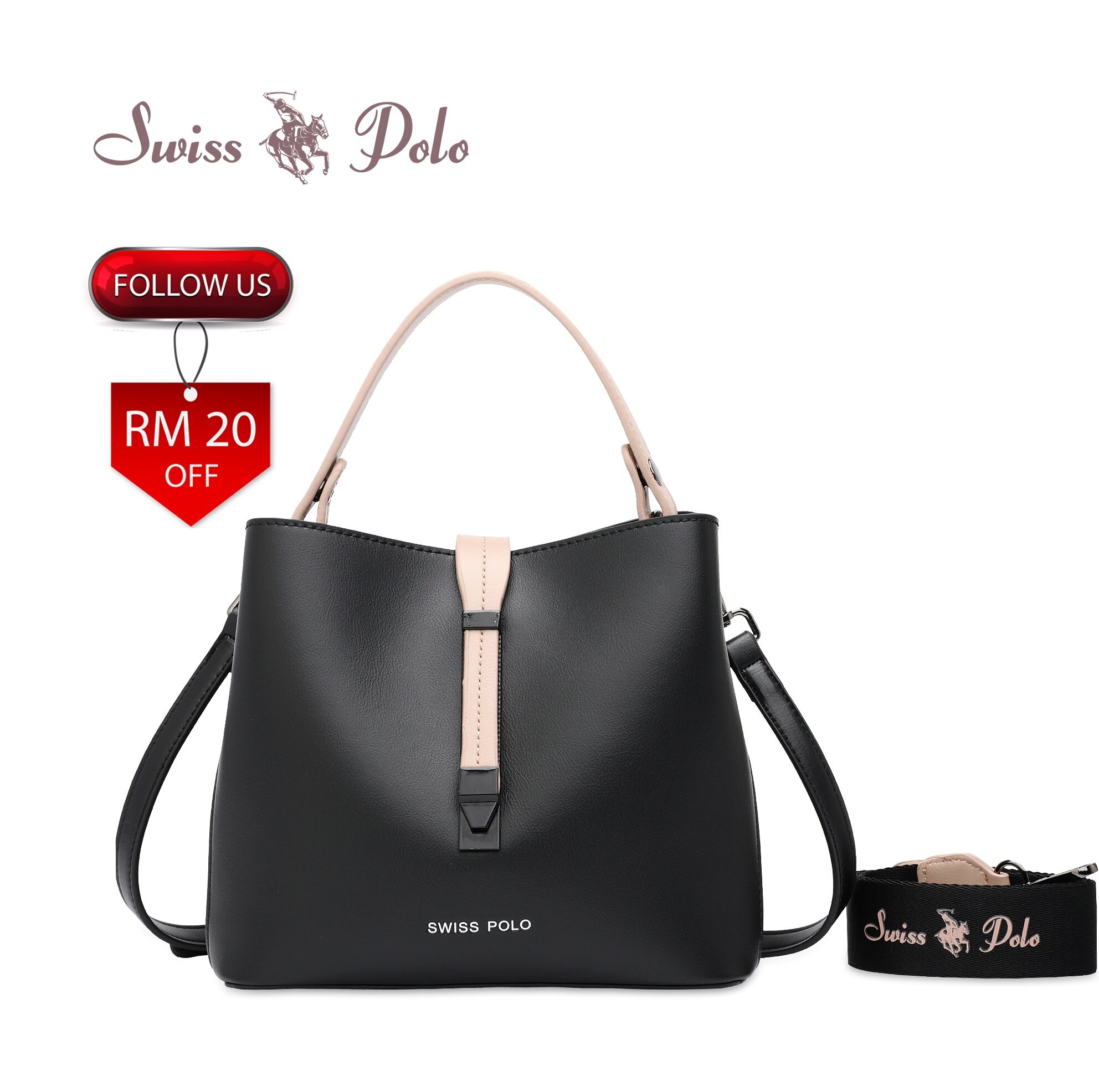 SWISS POLO Ladies Top Handle Sling Bag HFE 2687-1 BLACK