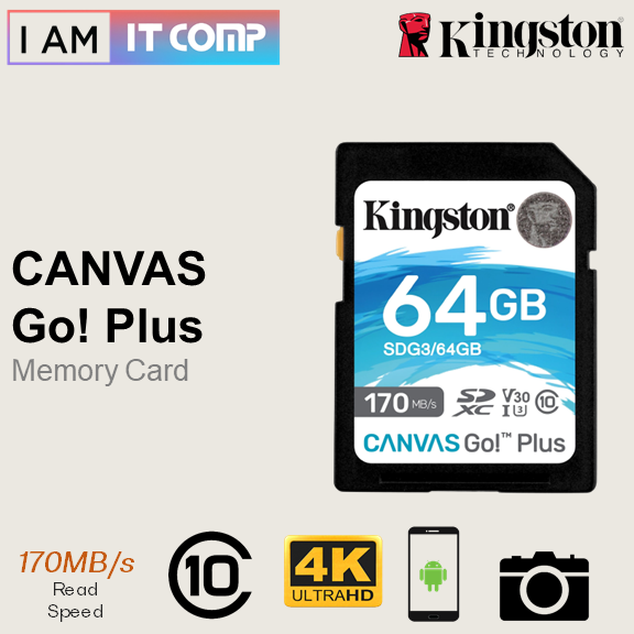 Kingston Canvas Go Plus SD Card Class 10 64GB / 128GB Memory Card For 4K UHD Video ( SDG3 )