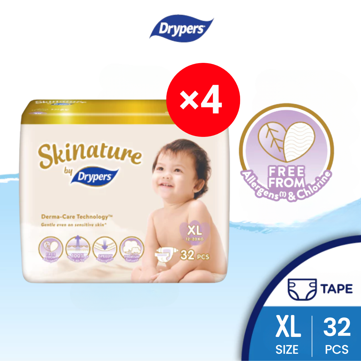 [Carton] SKINATURE By DRYPERS - Tape × 4 (NB66S / S58s / M44s / L38s / XL32s)