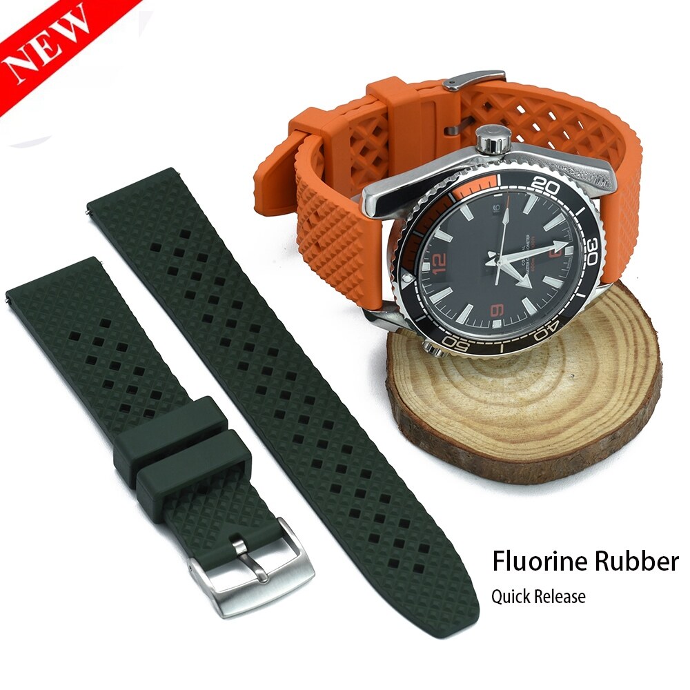 (Dây đeo đồng hồ dạng thanh) Dây đeo đồng hồ fluororubber mới Dây đeo đồng hồ thể thao tháo nhanh chống bụi 18mm 20mm 22mm cho Omega Seiko Huawei Samsung Đồng hồ thương hiệu