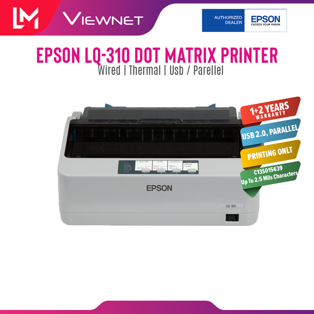 EPSON LQ-310 Dot Matrix Printer 1+3 copies LQ310 24 pin