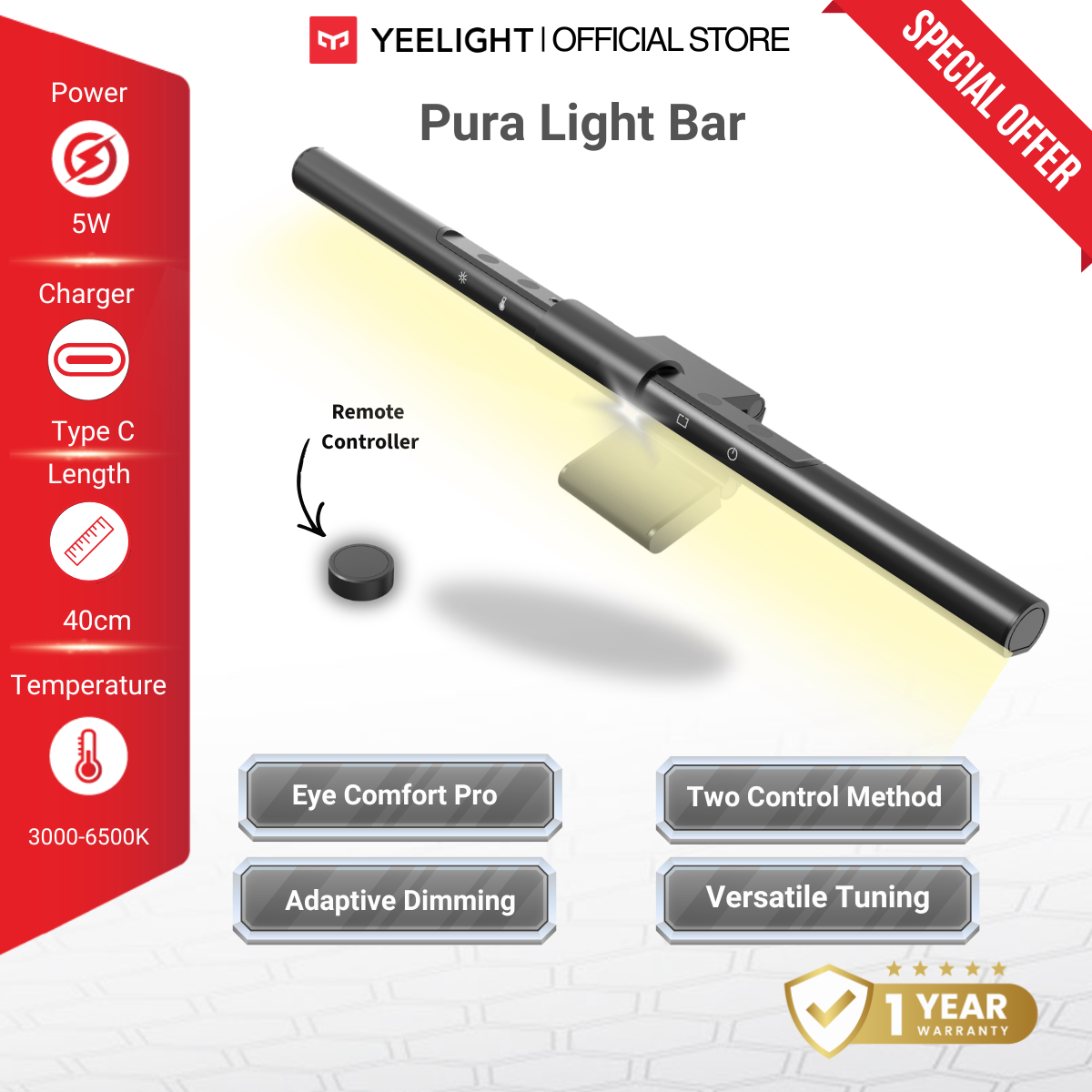 Yeelight Pura Light Bar / Lite - Monitor Screen Light LED Desk Lamp Eye Protection Dimmable Asymmetric Optical Design