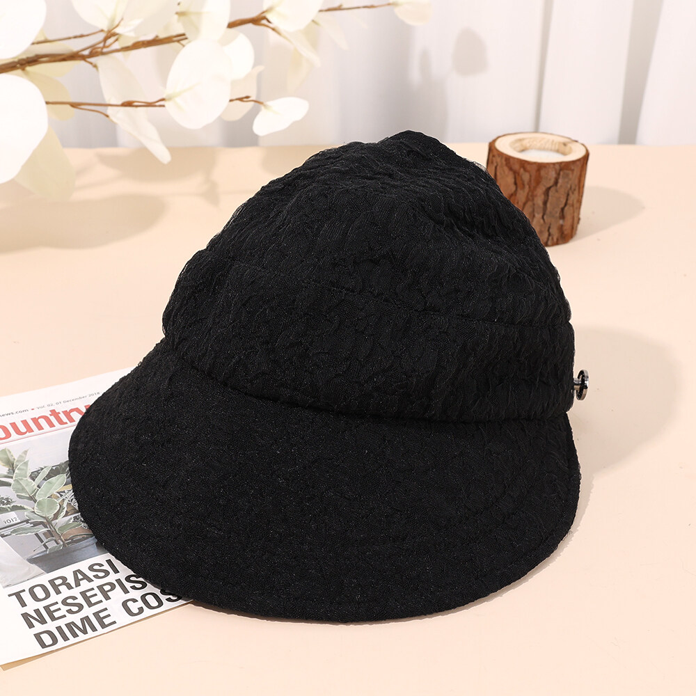 Màu Trơn Mới Mùa Hè mũ hở chóp mũ tai bèo nữ dệt kim chạm khoét rộng vành mũ bãi biển gấp được