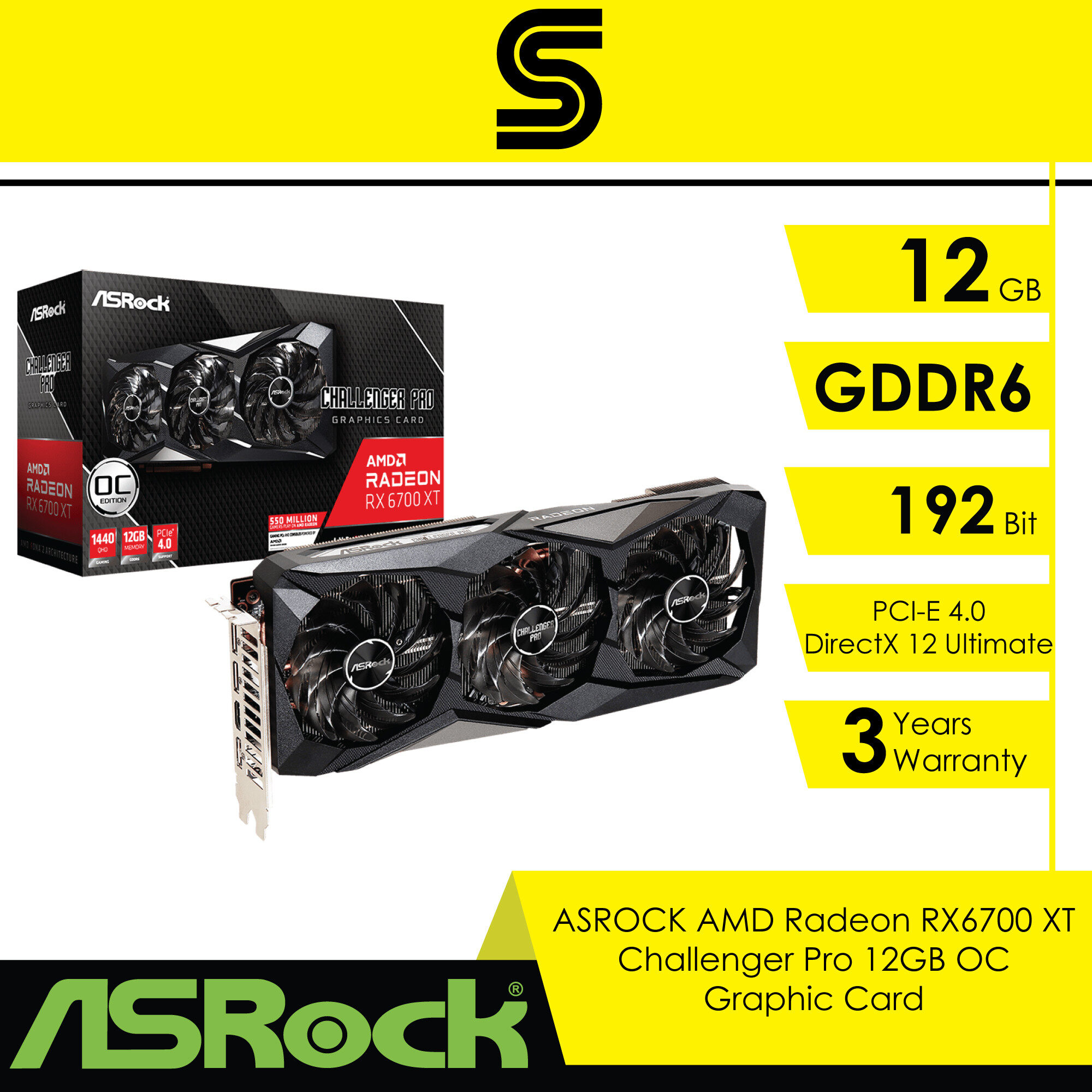 ASROCK AMD Radeon RX6700 XT Challenger Pro 12GB OC Graphic Card - RX67XT-CLP-12GO