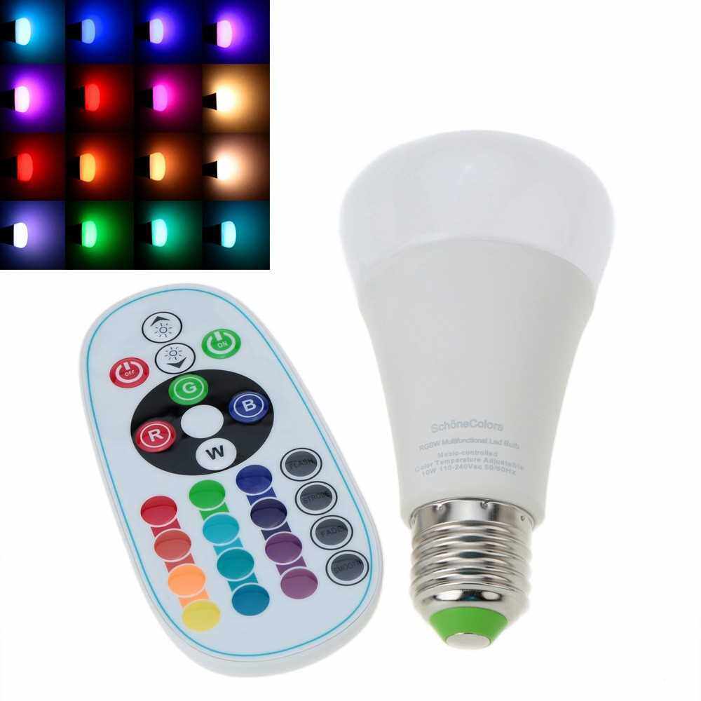 E27 10W 110-240V AC RGBW Colorful LED Bulb Light Stage Lamp Remote Control Color & Brightness Adjustable Home Indoor Decor Lighting CE RoHs