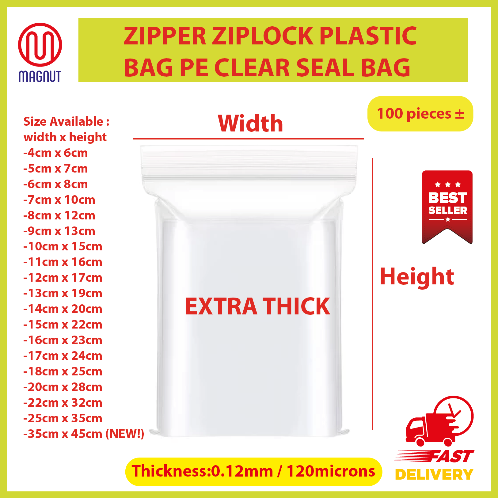 Extra thick - 100pieces / thickness : 120 microns / 0.12mm- Plastic Zipper Bag / Zip Lock Bag / Zip Bag / Transparent Packaging Plastic Bag with Sealable Zipper Zip Lock ( many SIZES AVAIALBLE )