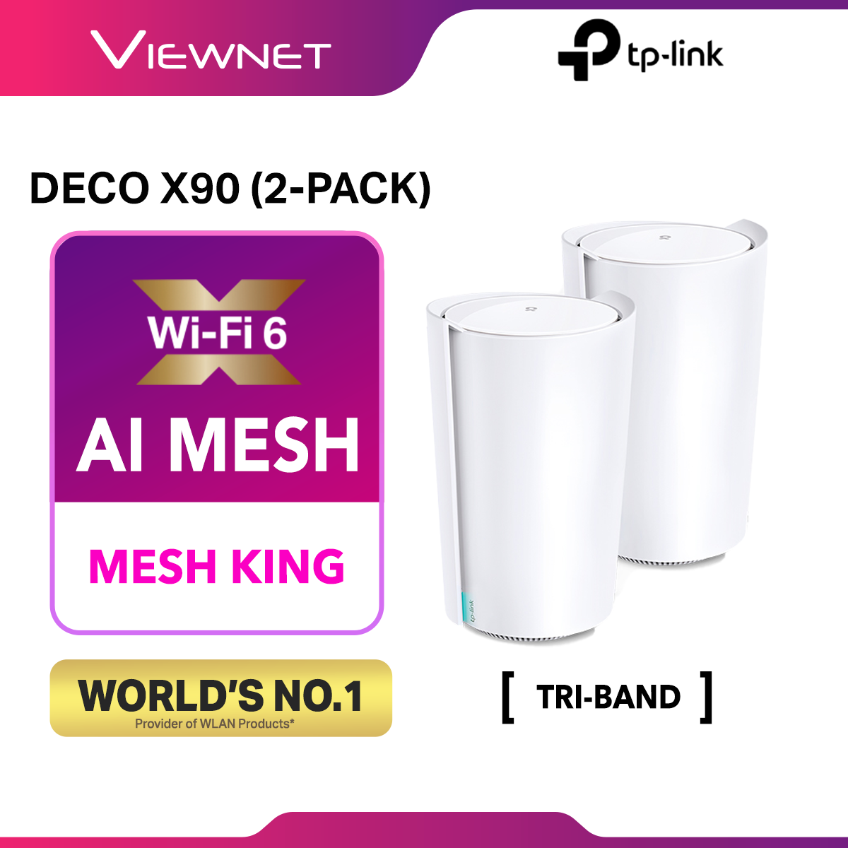TP-LINK Deco X90 (2-Pack) - AX6600 Whole Home Mesh Wi-Fi System with AI Driven Mesh