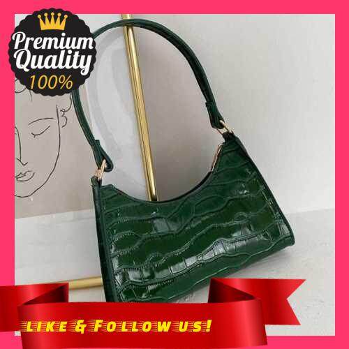 People's Choice Fashion Women Shoulder Bag Crocodile Pattern PU Leather Clutch Bag Retro Chic Handbag Purse (Green)
