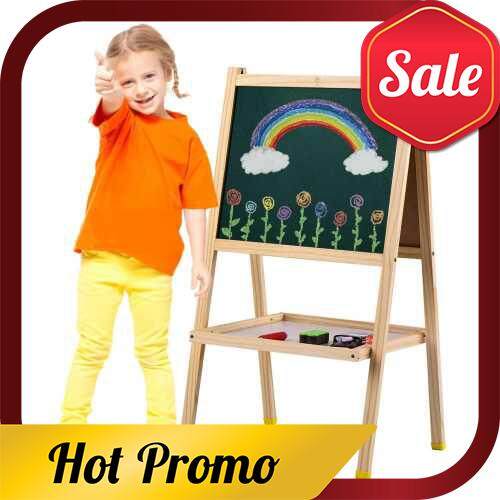 Wooden Art Easel Magnetic Double-Sided Chalkboard & Dry Erase Board Standing Easel Easy to Assemble with Storage Shelf and Accessories Great Gift for Children Girls and Boys (Standard)