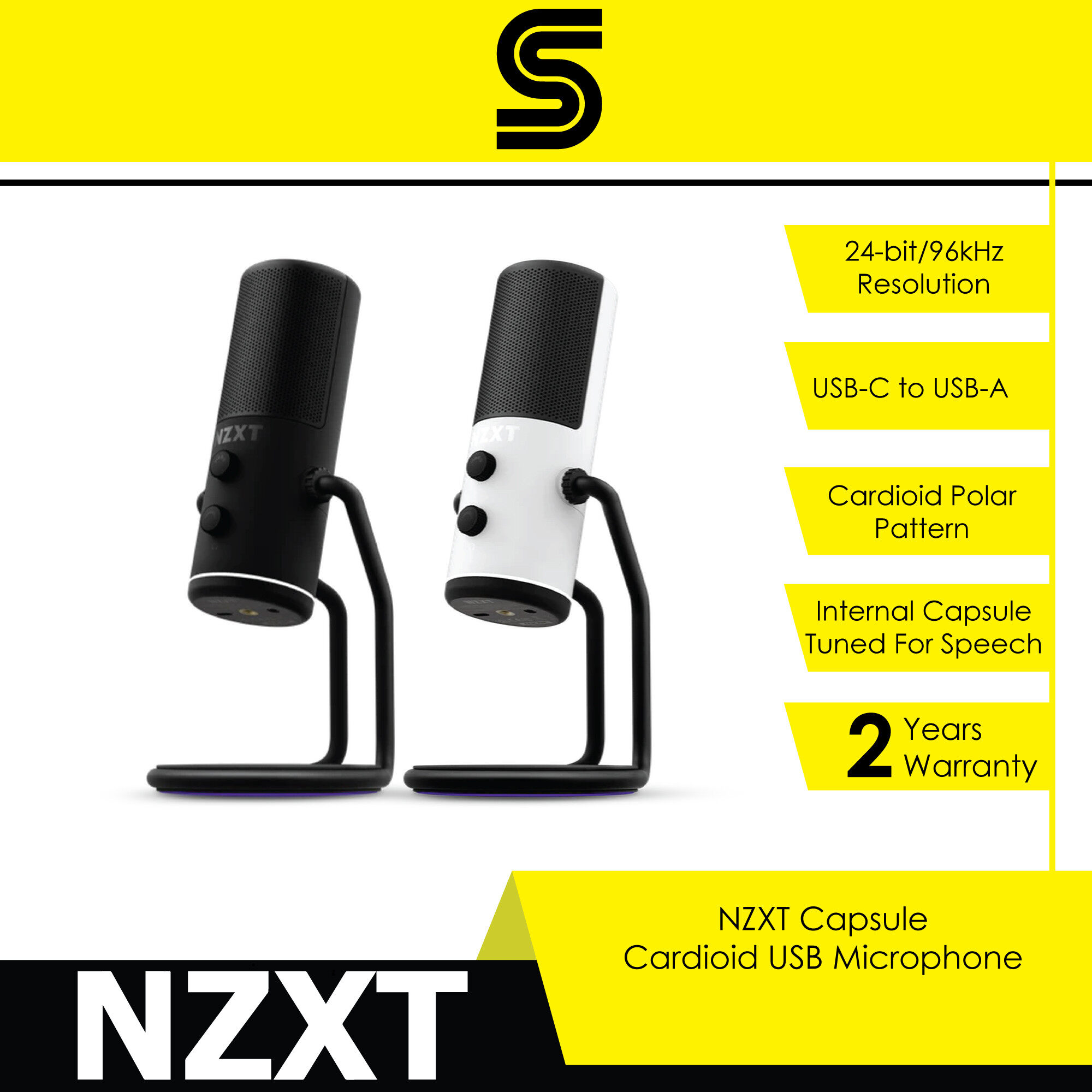 NZXT Capsule Cardioid USB Microphone - Black/White