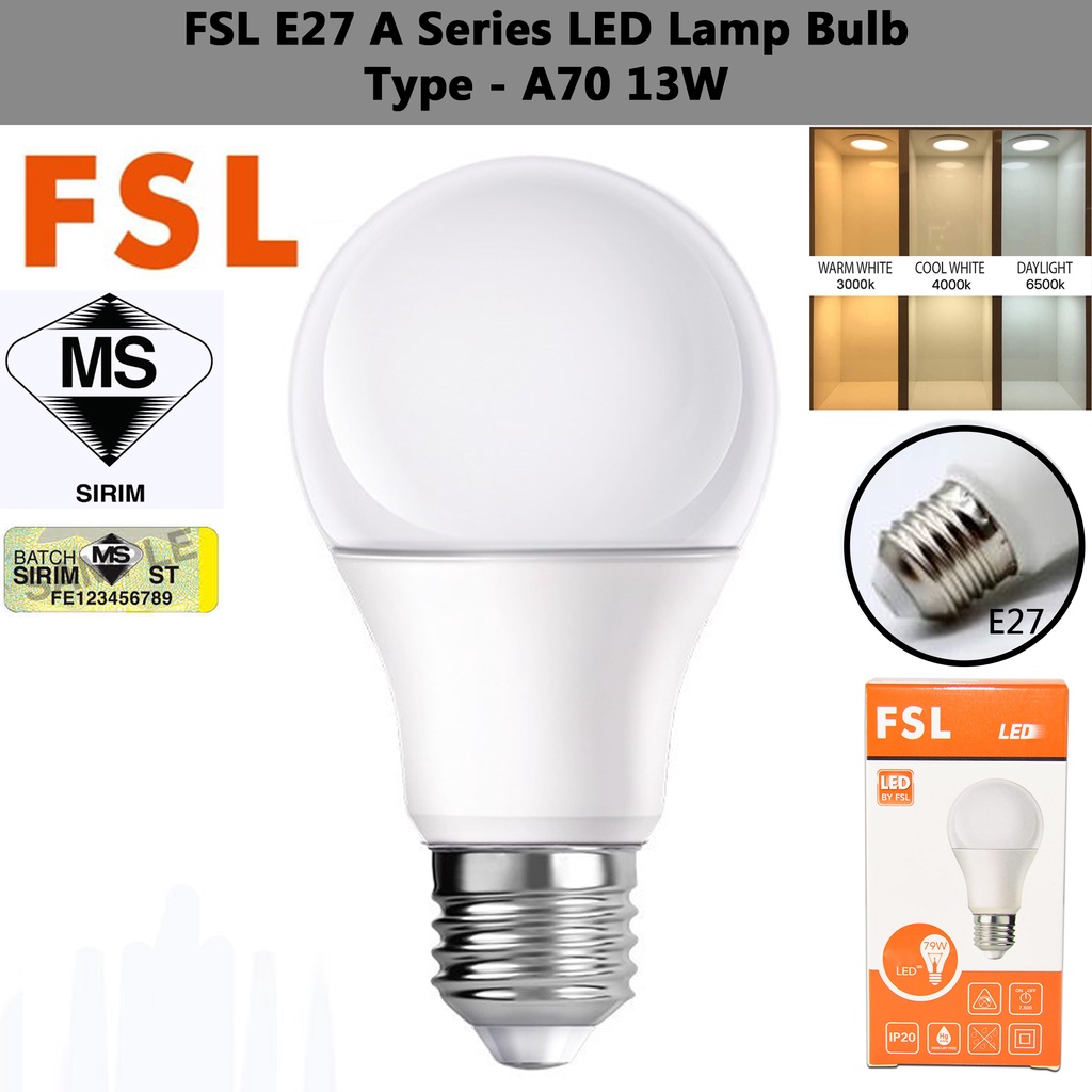 FSL Lampu Mentol LED SMD E27 A60 10W/A70 13W LED Lamp Bulb [SIRIM]