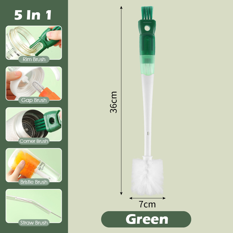 5-in-1 Bottle Brush Cleaning Kit Long Handle Straw Brush Coffe Mug Nipple Brushes Detachable Kitchen Washing Utensils
