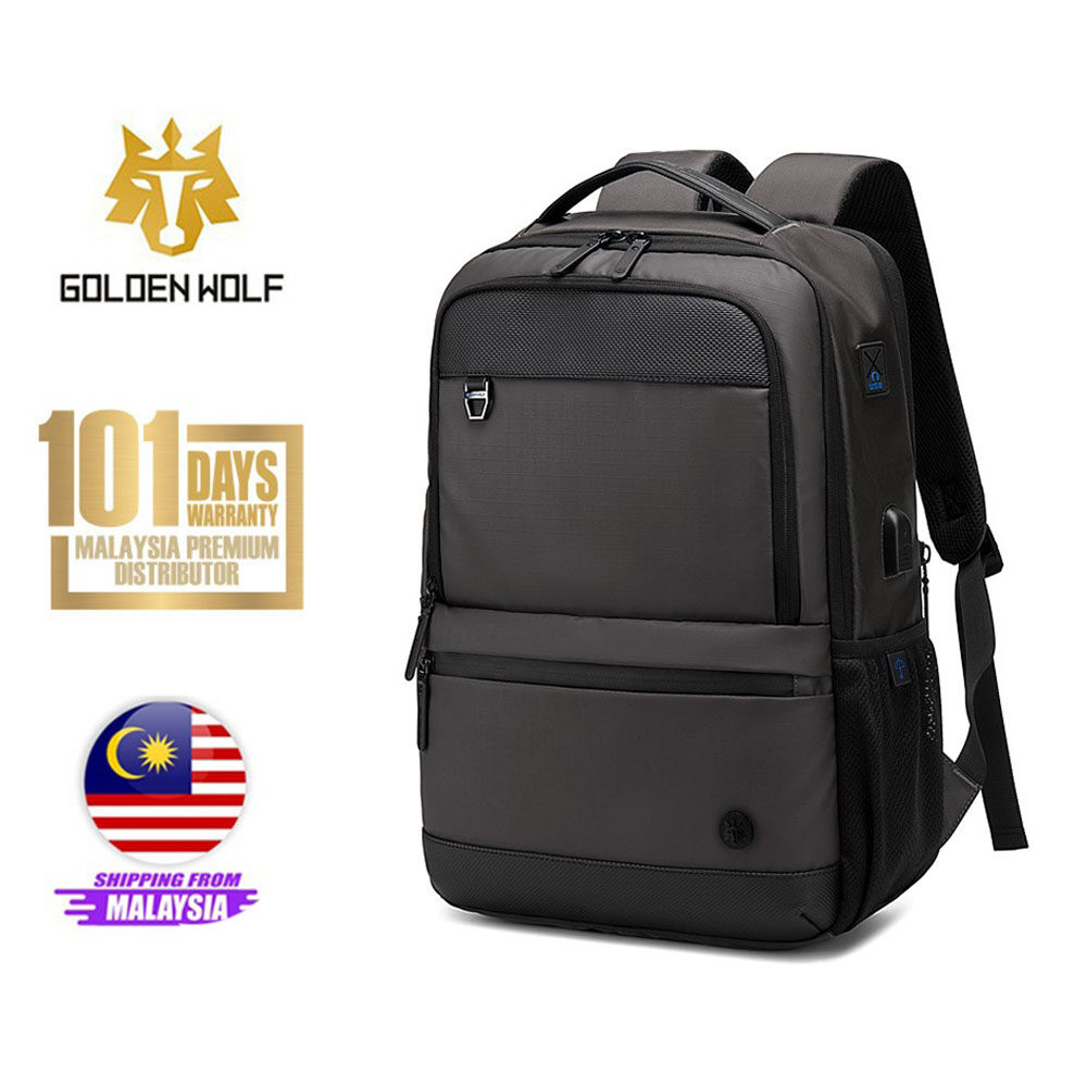 Golden Wolf Phase Ultra Light Travel USB Port Student Laptop Backpack (15.6")