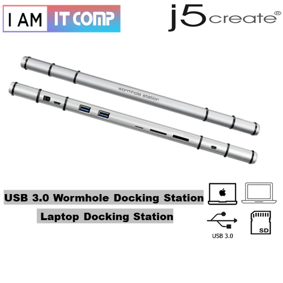 J5Create JUH320V2 USB 3.0 Wormhole Docking Station / Super Speed 5Gbps / Card Reader / Support Mac & Windows / Plug & Play