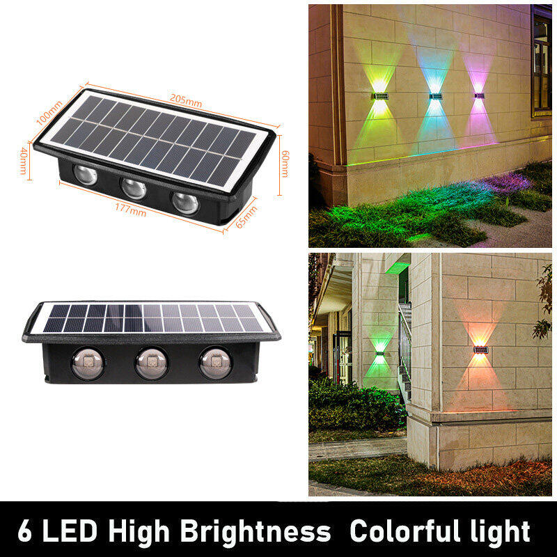 6/10LED Solar Light Outdoor Waterproof Wall Lamps Automatic Sensor Switch Wall Lights Glow Up and Down Garden Light High Brightness Solar Wall Washer Suitable for Gardens Fences Streets