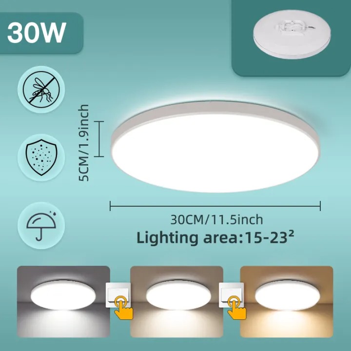 CANMEIJIA LED Ceiling Light 3 Colors Iron Surface Mount Panel Light Waterproof Tricolor Ceiling Lamp 24W 30W 36W 40W 50W Home Christmas Decor Living Room Bedroom Kitchen