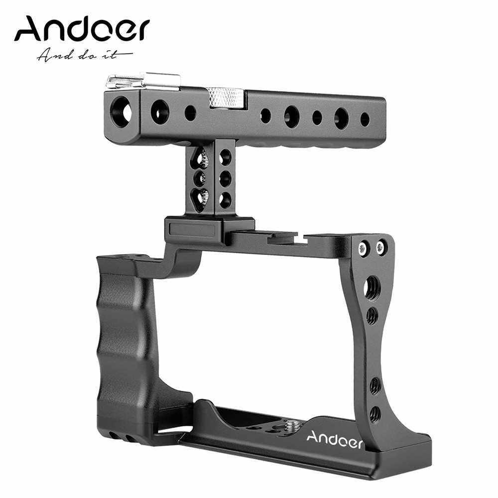 Andoer Camera Cage + Top Handle Kit Aluminum Alloy with Cold Shoe Mount Compatible with Canon EOS M50 DSLR Camera (Standard)