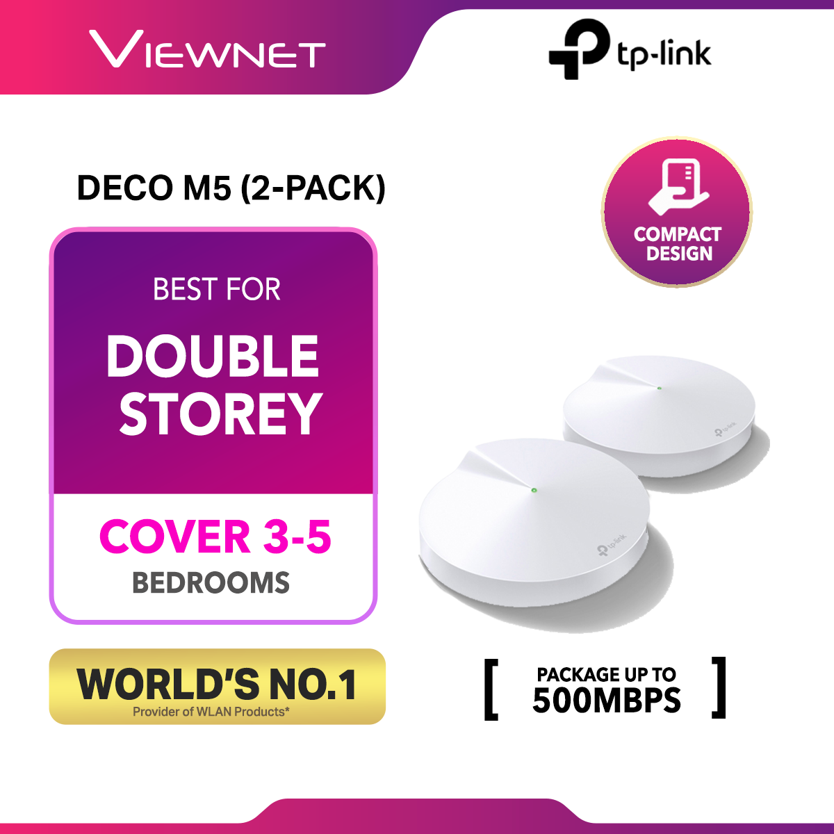 TP-Link Deco M5 (2 Pack) - AC1300 Security Protection Gigabit Whole Home Mesh WiFi Wireless Wi-Fi Router System