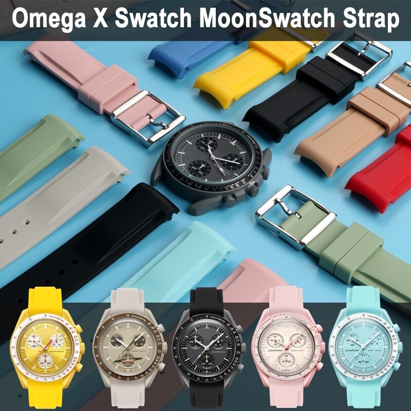 (Dây đeo thanh) Dây đeo Silicon cho Omega Dây đồng hồ Đồng Thương hiệu moonswatch Nam Nữ đầu cong cao su Phụ Kiện Vòng tay thể thao lặn 20mm