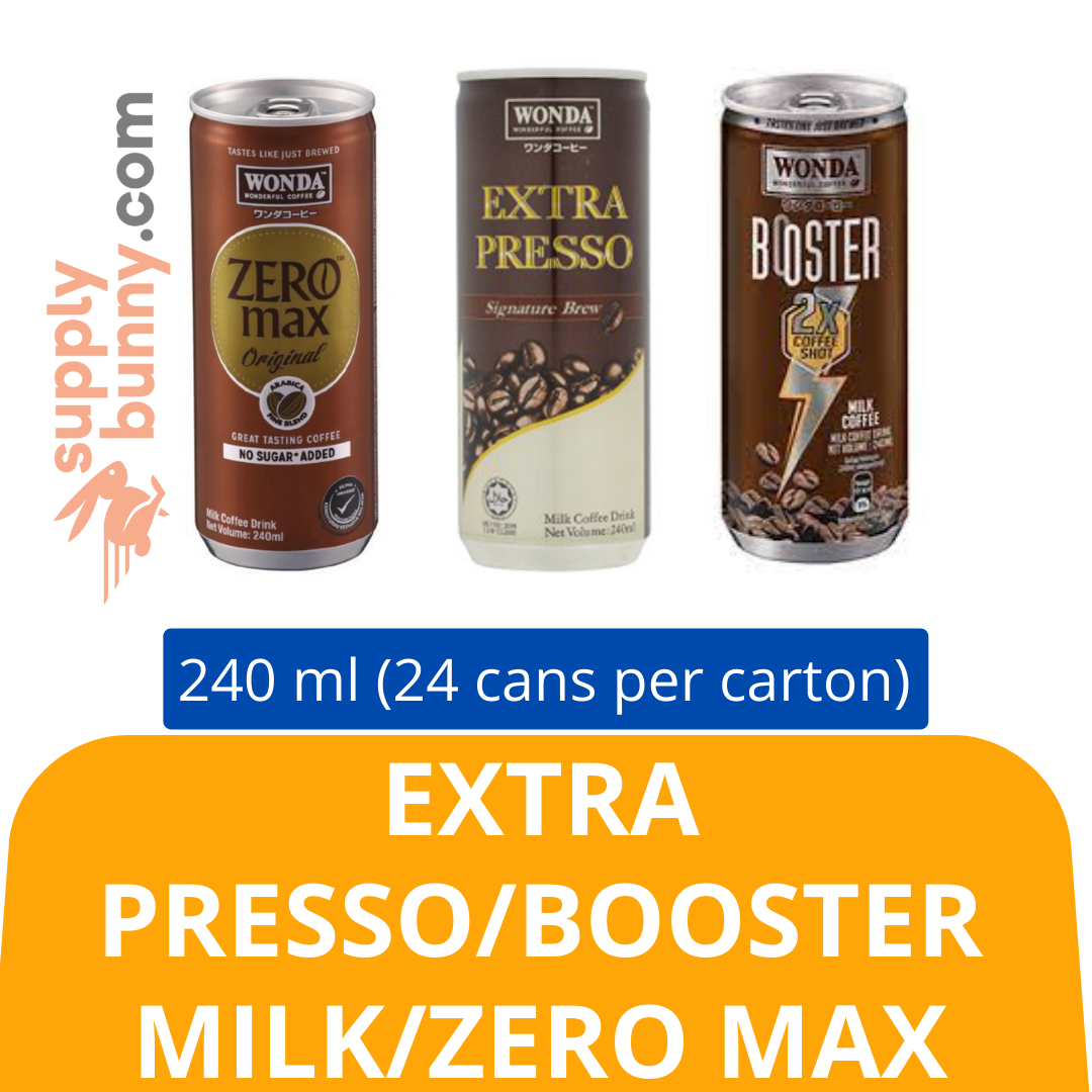 Extra Presso/Booster Milk/Zero Max (240ml X 24 cans) (sold per carton) 浓缩咖啡 /奶香味浓缩咖啡/低咖啡因咖啡 PJ Grocer Pemilihan Extra Presso/Booster Milk/Zero Max