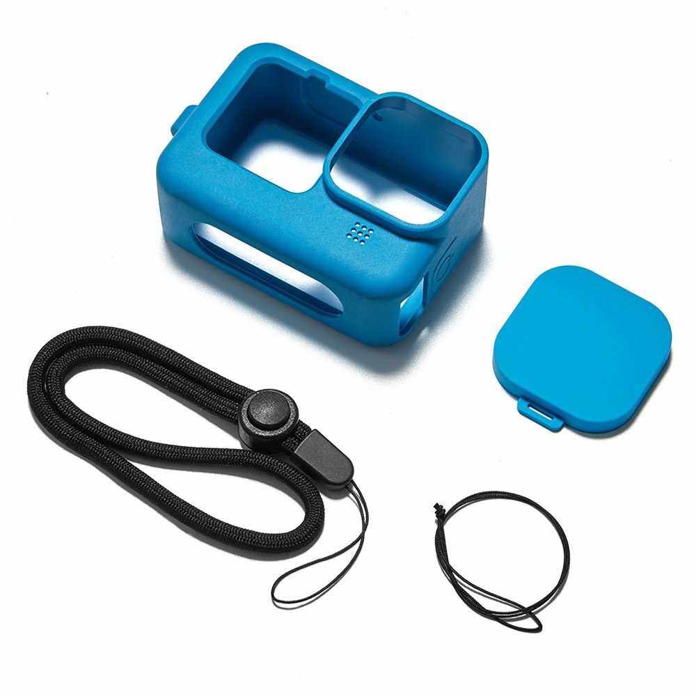 Action Camera Cage Silicone Protective Case Photography Accessory with Lens Cover Hand Rope Replacement for GoPro Hero 9 Black GoPro Hero 10 (Blue)