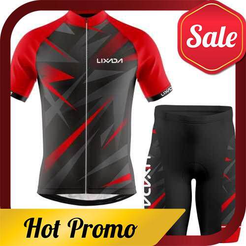 Lixada Men Cycling Jersey Breathable Short Sleeve Bike Shirt and Padded Shorts MTB Bicycle Clothing Suit (Red)