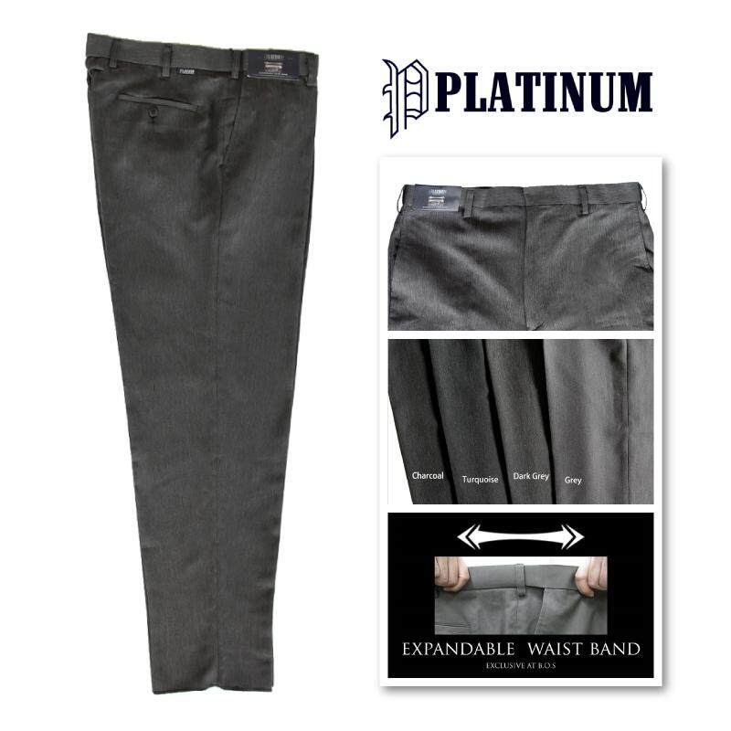 PLATINUM BIG SIZE EWB Tic Weave Slacks PMP637 (Grey)