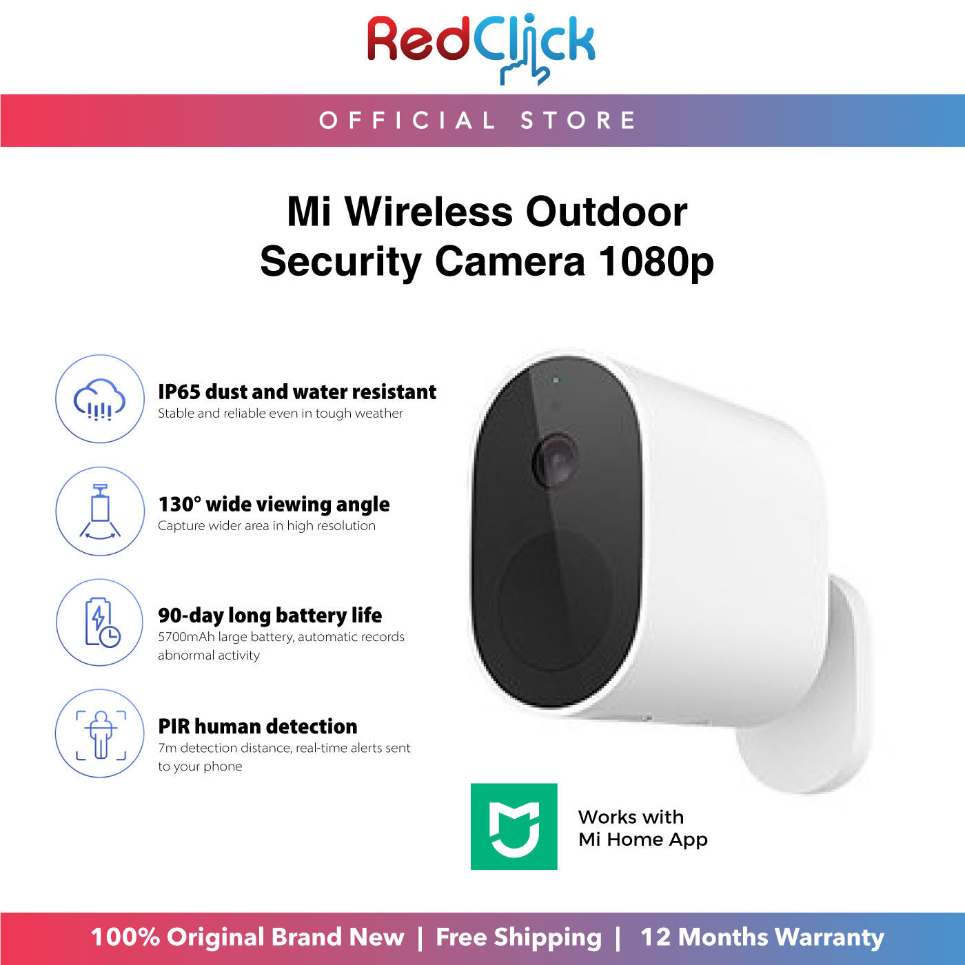 Xiaomi Mi Wireless Outdoor Security Camera CCTV 1080p/MWC14 130° Wide Viewing Angle Long Battery Life Human Detection