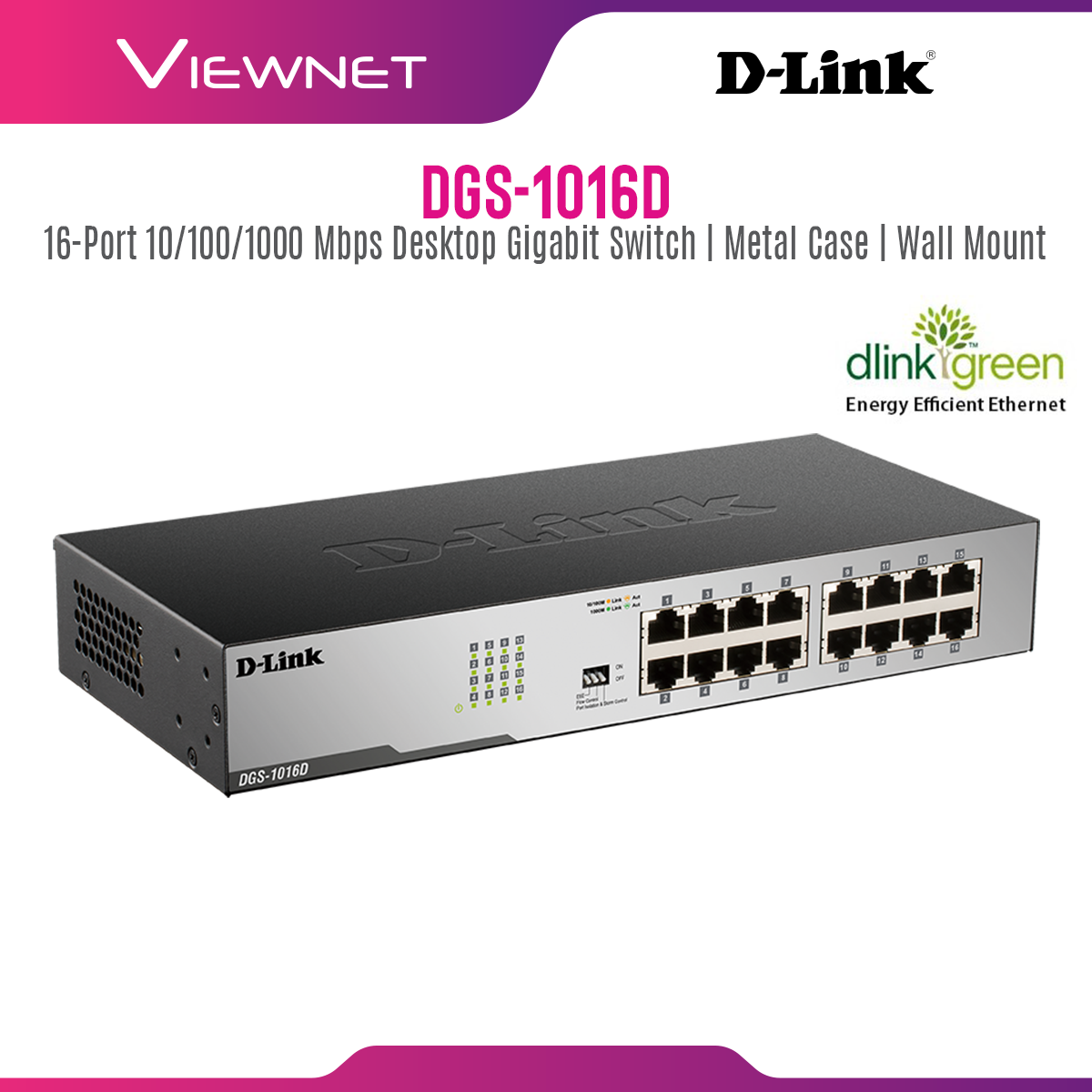 D-Link DGS-1016D 16-Port Unmanaged Gigabit Desktop/Rackmount Switch